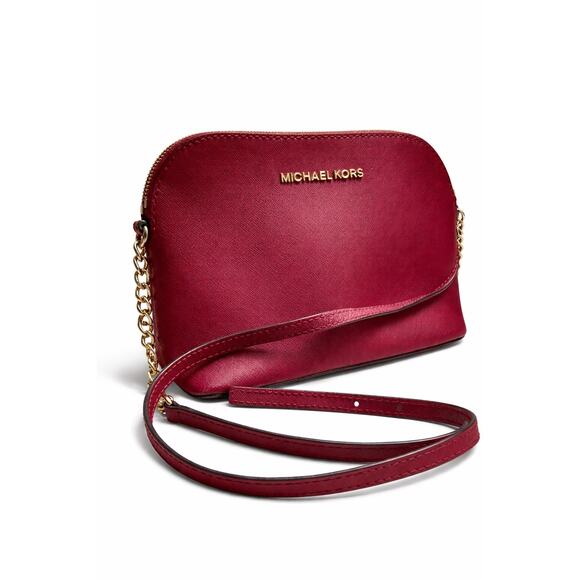 Michael Kors Red Jet Set Crossbody Saffiano Leather Gold Chain Chic - Picture 3 of 6